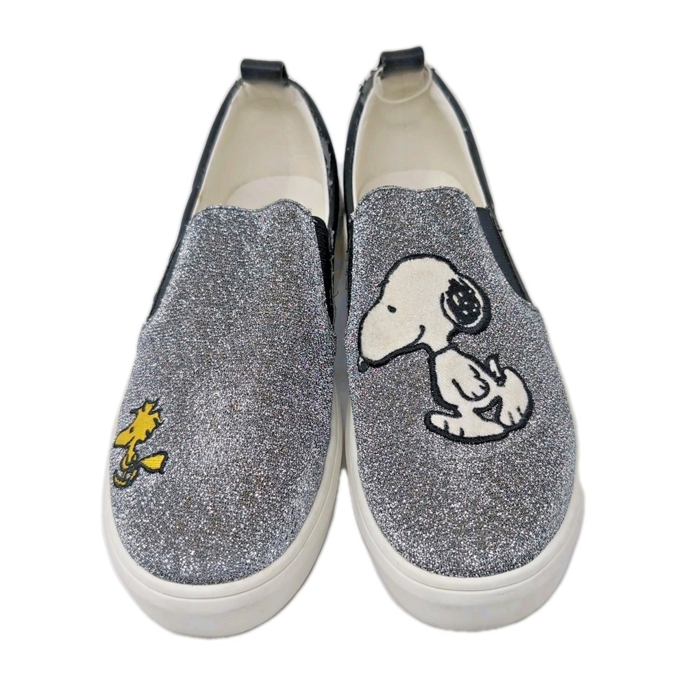 Esprit Snoopy Woodstock Peanuts Slip On Shoes Size EU 40 US 9 Silver Black READ